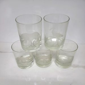 Vintage SET OF 5 Georg Jensen Etched ENDANGERED WILDLIFE ANIMAL Glasses